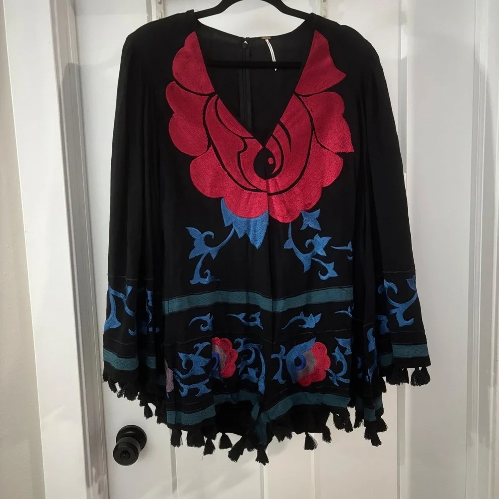 Rare Free‎ People Bali Collection Embroidered Island Romper Boho Festival Size 6